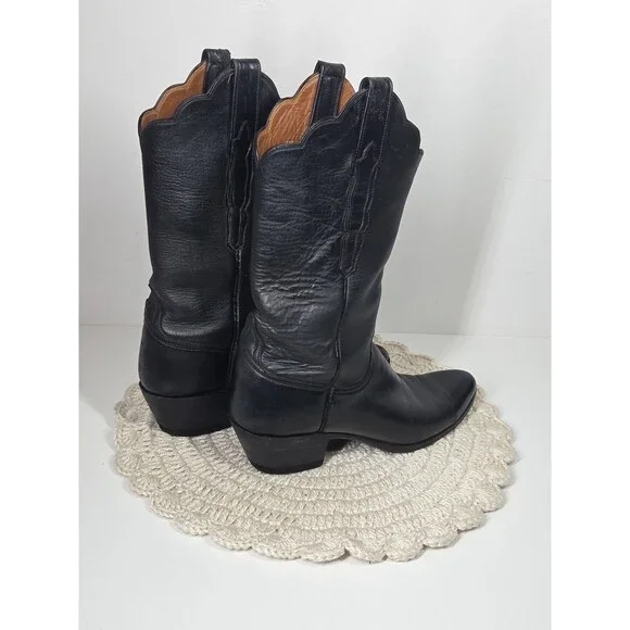 Lucchese Handmade 1883 Women's 8B Black Scalloped Cowboy Boots Western Rodeo EUC - Picture 8 of 16